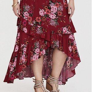 Torrid Red Floral Hi-Lo Gauze Skirt